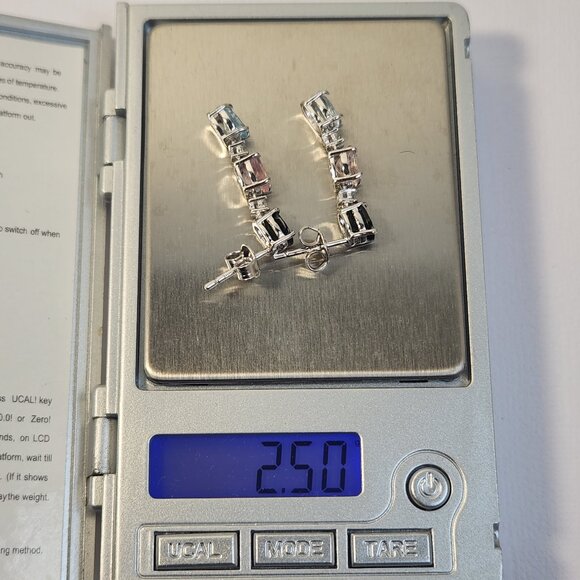 VTG NIB 925 Tourmaline Multi-Gem Dangle Drop Stud Earrings Signed 1" - Picture 14 of 14